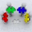 Four gray humanoid figures each hold a colored puzzle piece—red, green, blue, and yellow—around a missing piece in a white puzzle, symbolizing teamwork and the role of an Association Management Company in uniting diverse elements.